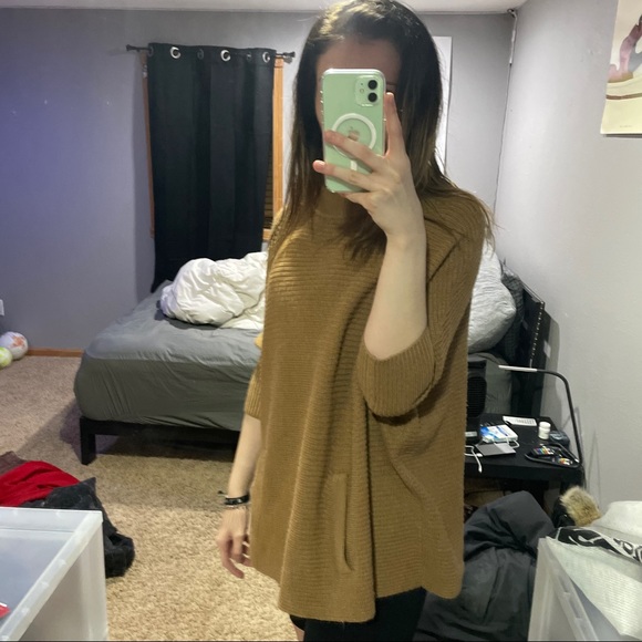 H&M Oversized Mock Neck Poncho Style Sweater Tan - Picture 6 of 11